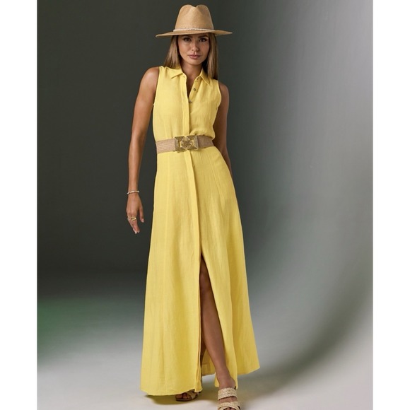 Boston Proper Dresses & Skirts - Boston Proper Sleeveless Linen Maxi Shirt Dress Medium Butter Yellow New W/O Tag